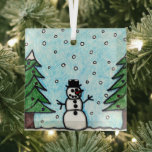 Snowman Greetings Glas Ornament<br><div class="desc">Hij wacht daar op je en wacht op je.</div>