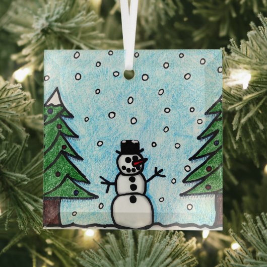 Snowman Greetings Glas Ornament (Insitu)