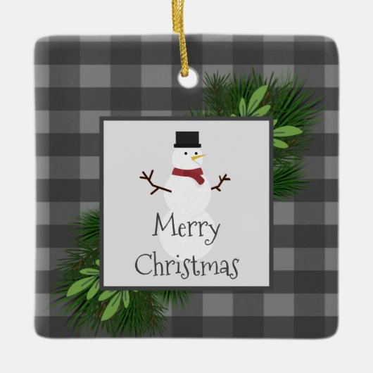 Snowman Grey Buffalo Pset Ceramic Ornament (Voorkant)