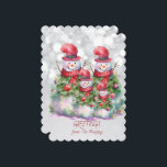 Snowman Groeten uit de naam van de familie Feestdagenkaart<br><div class="desc">Een mooie vrolijke sneeuwman familie van vier met rode en groene accessoires en een GROETJES van de NAAM familie</div>