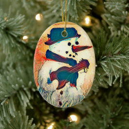 Snowman Guitar Persoonlijk Keramisch Ornament