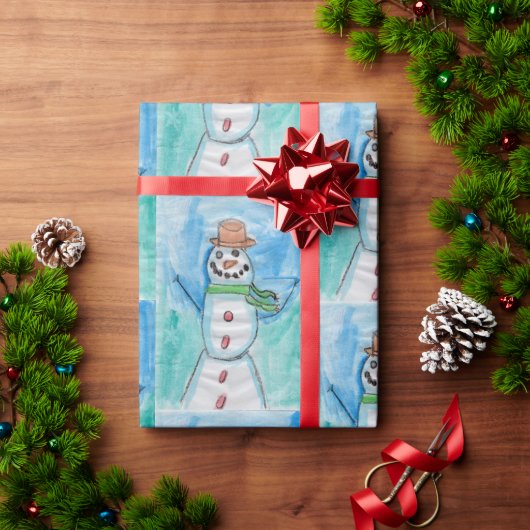 Snowman Happiness - Kinder kunst voor CHOC Cadeaupapier (Feestdagen Geschenken)