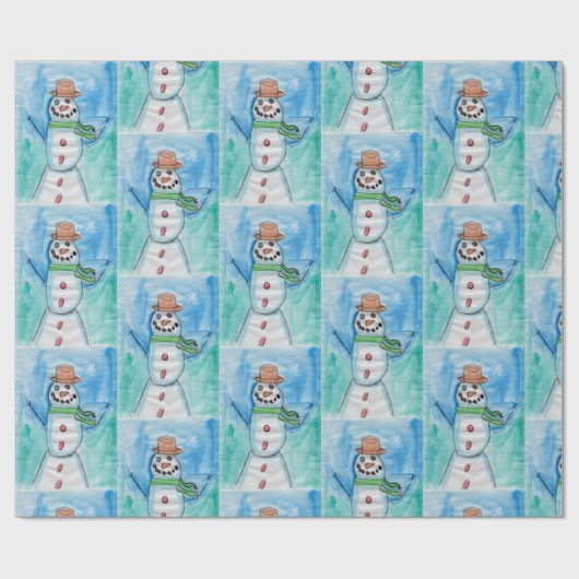 Snowman Happiness - Kinder kunst voor CHOC Cadeaupapier (Vlak)