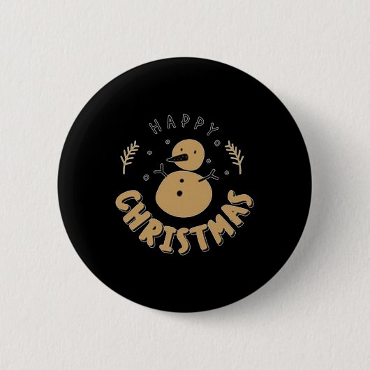 Snowman Happy Christmas T Shirt Ronde Button 5,7 Cm (Voorkant)