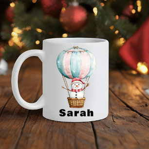 Snowman Hete Luchtballon Aangepaste Naam Kerstmis Koffiemok