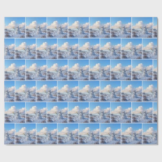 Snowman Holding a White Daisy Cadeaupapier (Vlak)