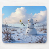 Snowman Holding a White Daisy Muismat (Voorkant)