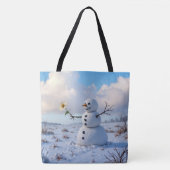 Snowman Holding a White Daisy Tote Bag (Voorkant)