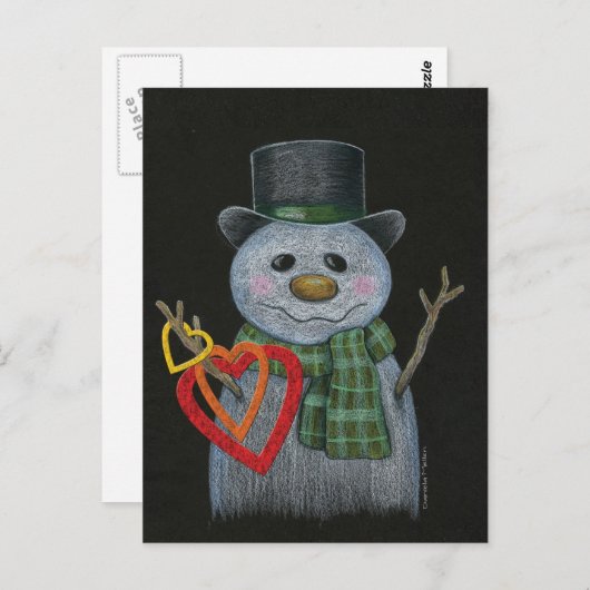 Snowman Holding Hearts Briefkaart (Voorkant / Achterkant)