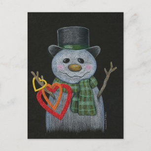 Snowman Holding Hearts Briefkaart