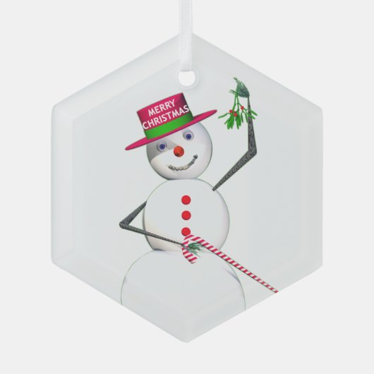 Snowman Holding Mistletoe Glas Ornament (Voorkant)