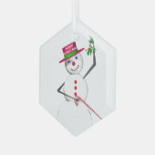 Snowman Holding Mistletoe Glas Ornament (Voorkant links)