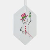 Snowman Holding Mistletoe Glas Ornament (Voorkant Rechts)