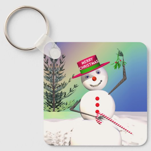 Snowman Holding Mistletoe Sleutelhanger (Voorkant)