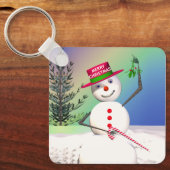 Snowman Holding Mistletoe Sleutelhanger (Voorkant)