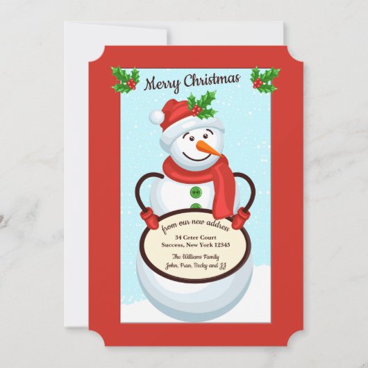 Snowman Holding Sign Moving Holiday Card Kaart (Voorkant)