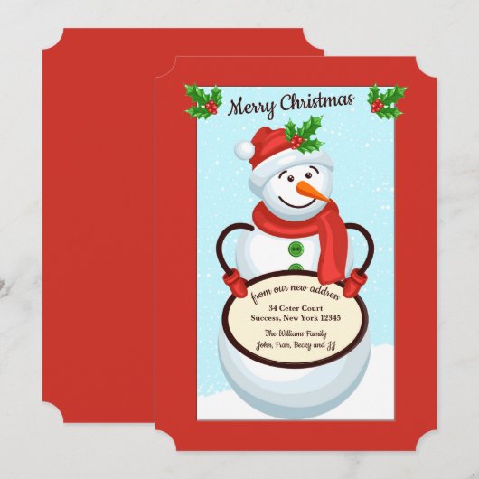 Snowman Holding Sign Moving Holiday Card Kaart (Voorkant / Achterkant)