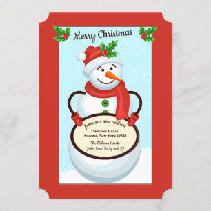 Snowman Holding Sign Moving Holiday Card Kaart