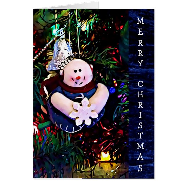 Snowman Holding Snowflake Card Merry kerst (Voorkant)