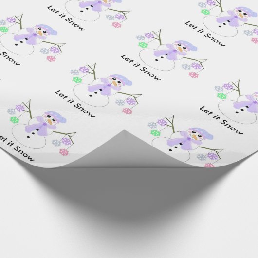 Snowman Holding Snowflakes Cadeaupapier (Hoek)