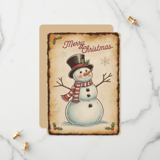 Snowman Holiday Card voor fijne kerst Save The Date (Voorkant / Achterkant in situ)