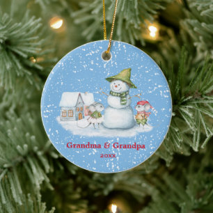 Snowman Holiday Grandma Grandpa Keramisch Ornament