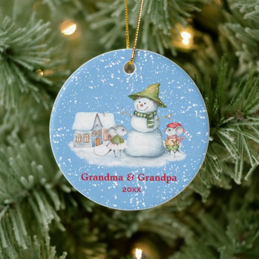 Snowman Holiday Grandma Grandpa Keramisch Ornament (Boom)