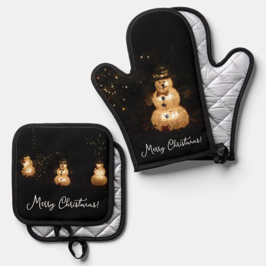 Snowman Holiday Light Display Ovenwant & Pannenlap Set (Voorkant / Achterkant)