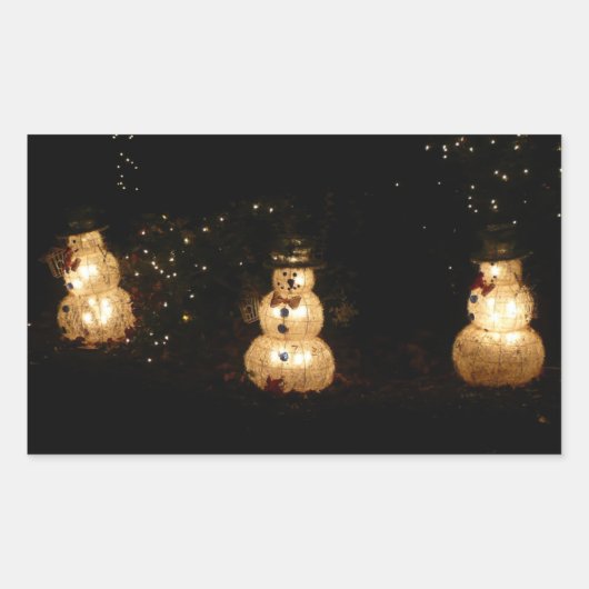 Snowman Holiday Light Display Rechthoekige Sticker (Voorkant)