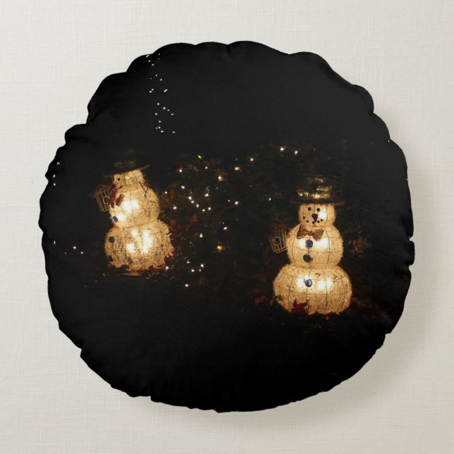 Snowman Holiday Light Display Rond Kussen (Voorkant)