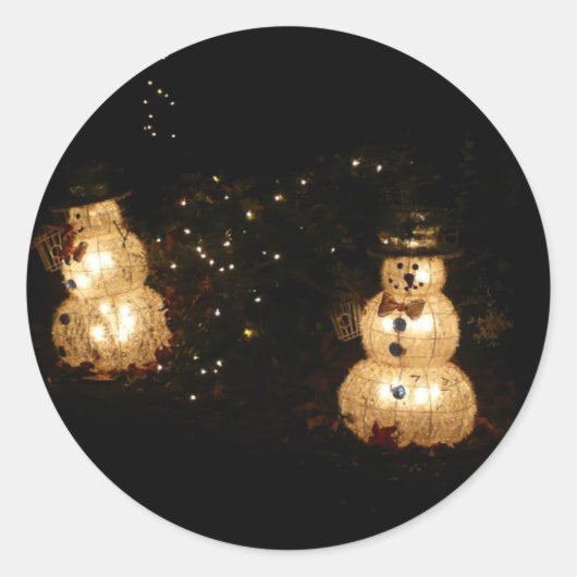 Snowman Holiday Light Display Ronde Sticker (Voorkant)