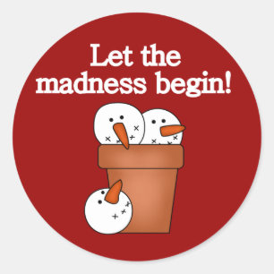 Snowman Holiday Madness T-shirts en cadeautjes Ronde Sticker