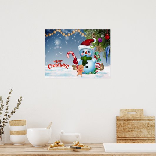 Snowman Holiday met feestelijke feestelijke feestd Poster (Keuken)