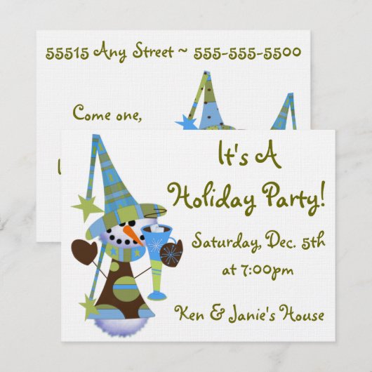 Snowman Holiday Party Kaart (Voorkant / Achterkant)