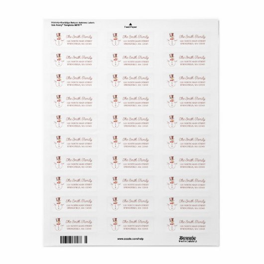 Snowman Holiday Return Address Label (Full Sheet)