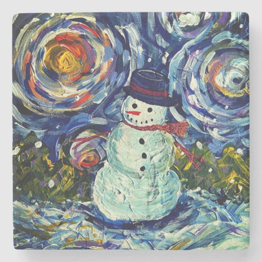 Snowman Holiday Stone Coaster Stenen Onderzetter (Voorkant)