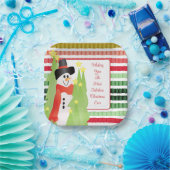 Snowman Holiday Threaday Square Papieren Bordje (Feest)