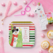 Snowman Holiday Threaday Square Papieren Bordje (Feest)