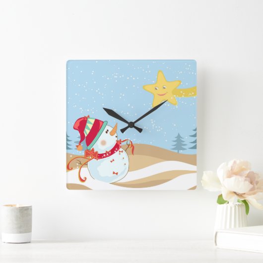 Snowman Holiday Wall Clock Vierkante Klok (Huis)
