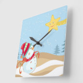 Snowman Holiday Wall Clock Vierkante Klok (Hoek)