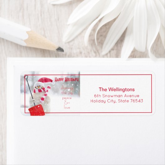 Snowman Holiday White Return Address Label (Insitu)