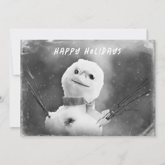 Snowman Holiday, zwart-wit gewijzigd Feestdagenkaart (Voorkant)