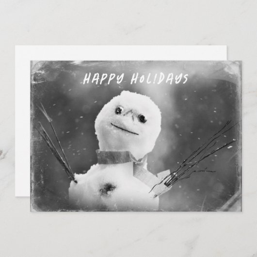 Snowman Holiday, zwart-wit gewijzigd Feestdagenkaart (Voorkant / Achterkant)