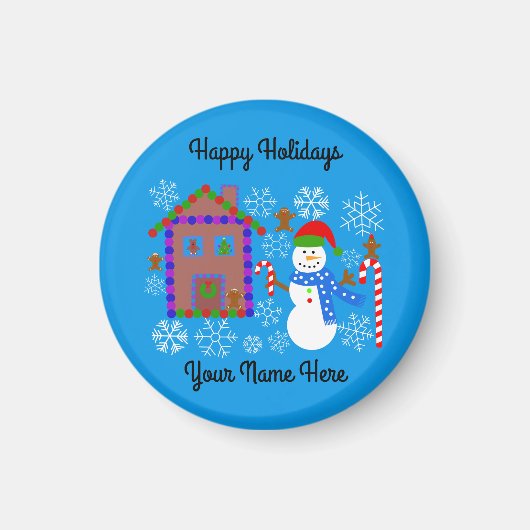 Snowman & House #2 Round Magnet (Voorkant)
