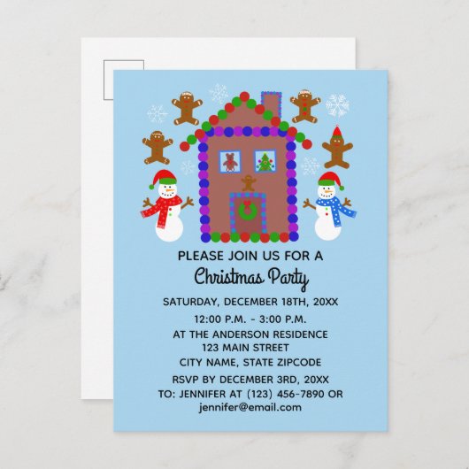 Snowman & House #3 Uitnodiging Briefkaart (Voorkant / Achterkant)