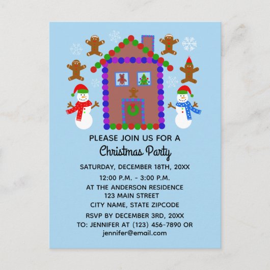 Snowman & House #3 Uitnodiging Briefkaart (Voorkant)