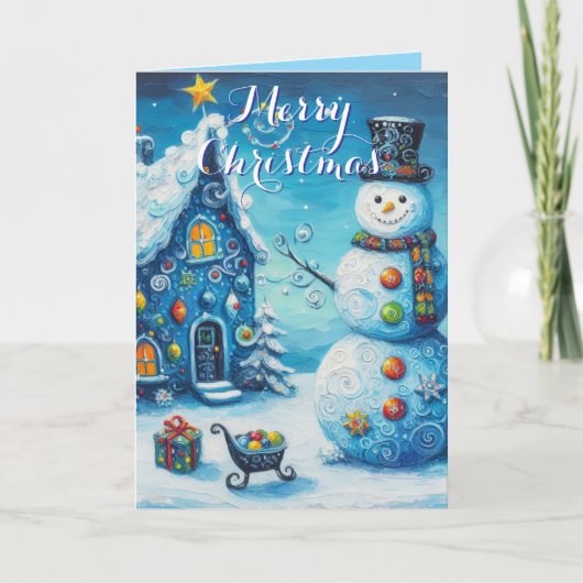 Snowman House – Whimsical Personalized Christmas G Kaart (Voorkant)