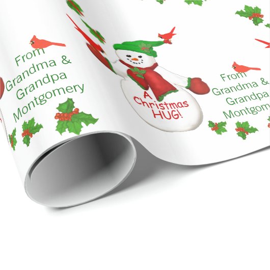 Snowman Hug van oma en opa Cadeaupapier (Rol Hoek)