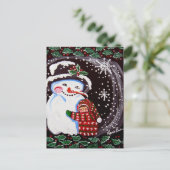 Snowman Hug Winter Folk art Briefkaart (Staand voorkant)