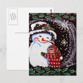 Snowman Hug Winter Folk art Briefkaart (Voorkant / Achterkant)